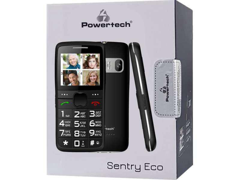 POWERTECH PTM-18 Κινητό Τηλέφωνο Sentry Eco , SOS Call, με Φακό, Μαύρο 0022952