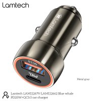 LAMTECH LAM112662 Φορτιστής Αυτοκινήτου Γκρι Γρήγορης Φόρτισης με Θύρες: 1xUSB 1xType-C 0034345