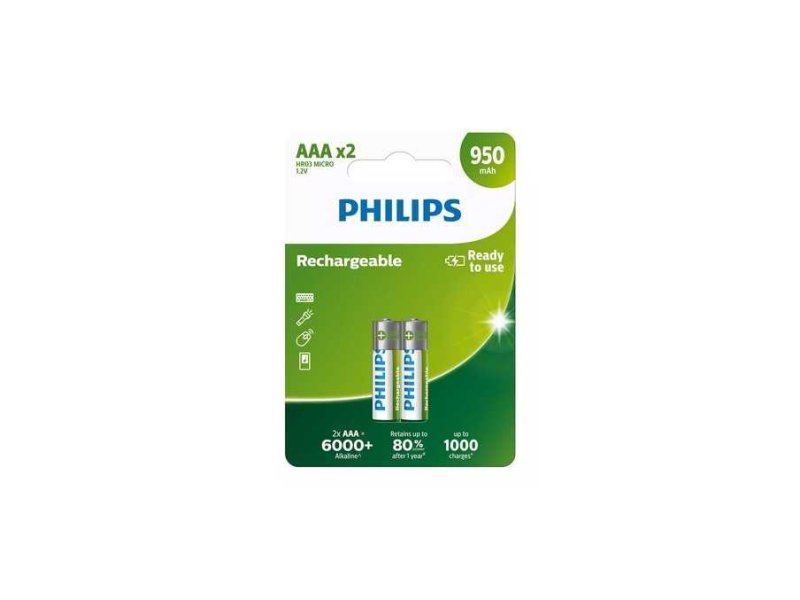 PHILIPS R03B2A95 Επαναφορτιζόμενη Μπαταρία 950mAh AAA HR03 Micro 2τμχ 0036353