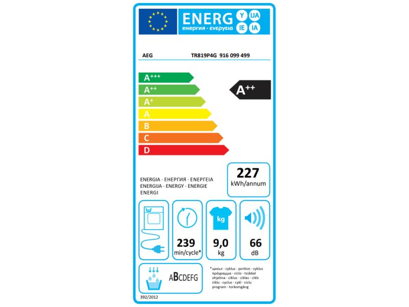 AEG TR819P4G Στεγνωτήριο 9kg A++ με Αντλία Θερμότητας 0036867