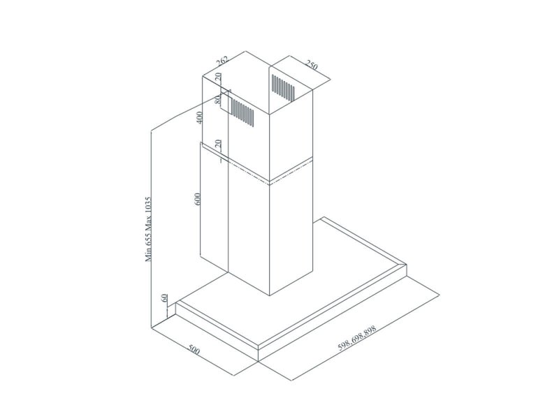 DAVOLINE Square IX Απορροφητήρας Καμινάδα 90cm Inox 0037192