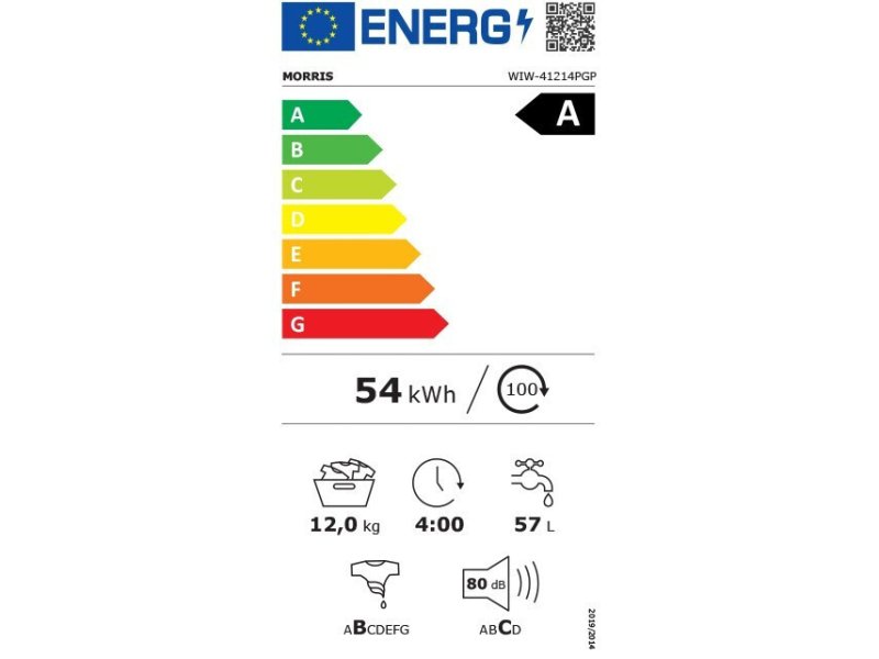 MORRIS WIW-41214PGP Πλυντήριο Ρούχων 12kg με Ατμό 1400rpm 0039888