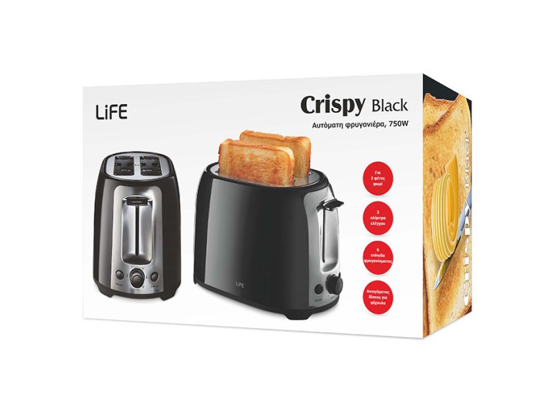 LIFE CRISPY Φρυγανιέρα 2 Θέσεων 750W Μαύρη 0040160