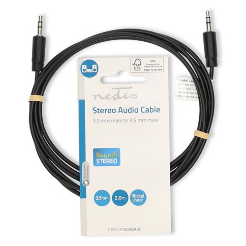 NEDIS CAGL22000BK20 Καλώδιο ήχου 3,5mm αρσ. Stereo - 3,5mm αρσ. Stereo, 2.00m Μαύρο 0041082