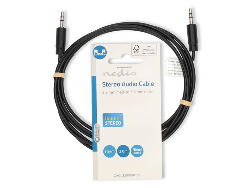 NEDIS CAGL22000BK20 Καλώδιο ήχου 3,5mm αρσ. Stereo - 3,5mm αρσ. Stereo, 2.00m Μαύρο 0041082