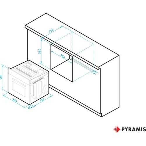 Pyramis 60IN 1006  Inox 034006701 Φούρνος άνω Πάγκου 61lt χωρίς Εστίες Π59εκ. 0013900