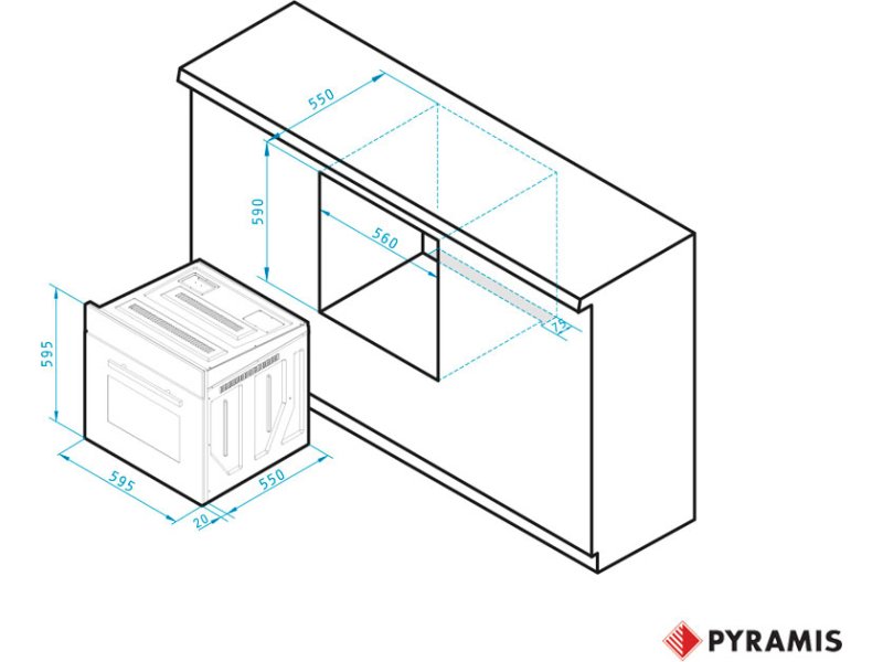 Pyramis 60IN 1006  Inox 034006701 Φούρνος άνω Πάγκου 61lt χωρίς Εστίες Π59εκ. 0013900