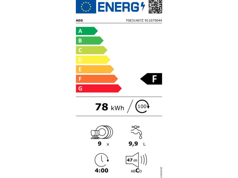 AEG FSE31407Z Πλήρως Εντοιχιζόμενο Πλυντήριο Πιάτων για 9 Σερβίτσια Π44.6xY81.4εκ. Λευκό 0033045