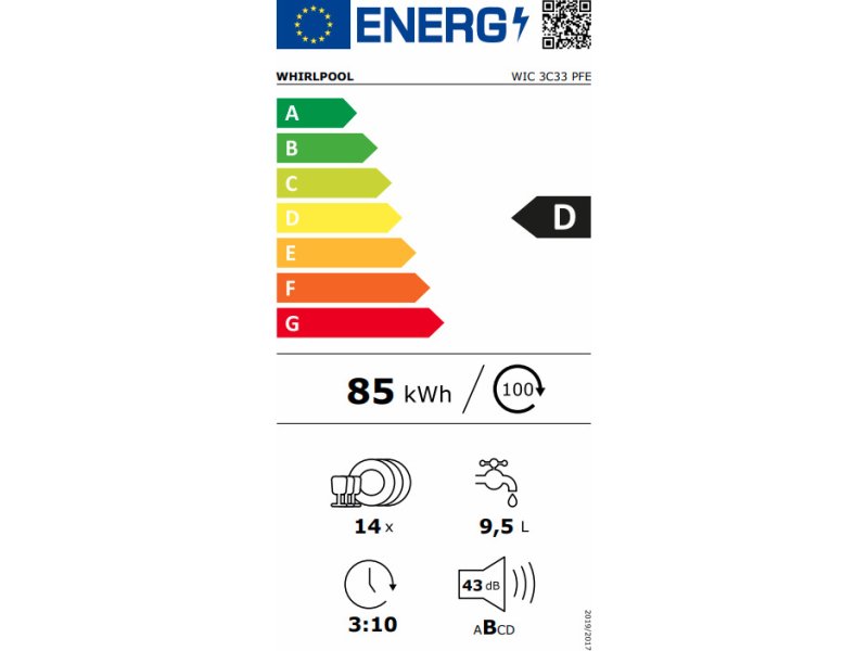 WHIRLPOOL WIC 3C33 PFE Πλήρως Εντοιχιζόμενο Πλυντήριο Πιάτων για 14 Σερβίτσια Π59.8xY82εκ. Inox 0035274