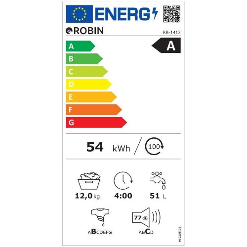 ROBIN RB-1412 Πλυντήριο Ρούχων 12kg 1400 Στροφών 0037620