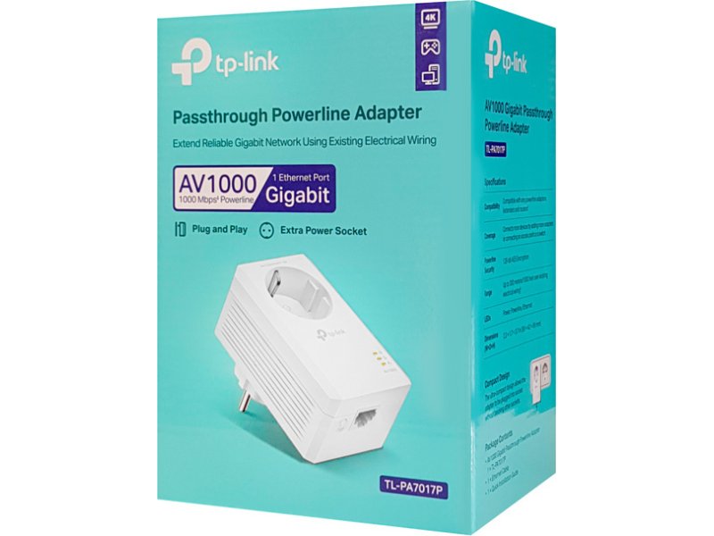 TP-LINK Powerline TL-PA7017P, Passthrough, AV1000 Gigabit, Ver. 4.0 0038447