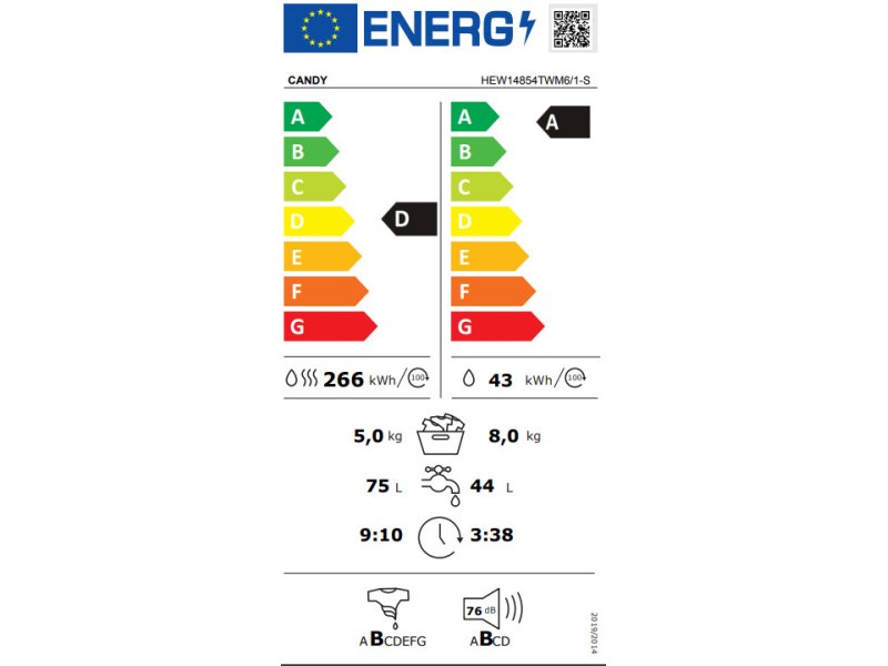 CANDY HEW14854TWM6/1-S Πλυντήριο-Στεγνωτήριο Ρούχων 8kg/5kg Ατμού 1400 Στροφές με Wi-Fi 0039562