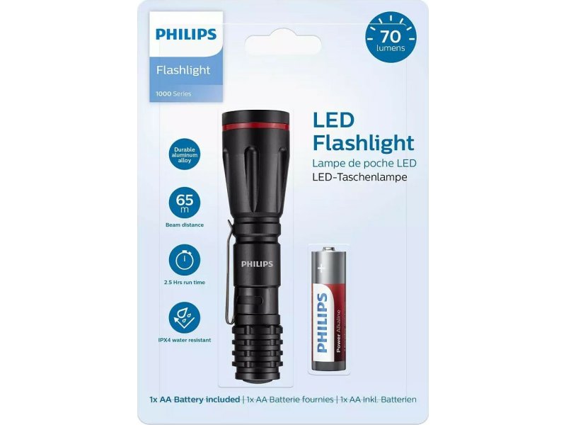 PHILIPS SFL-1000P Φακός LED Αδιάβροχος IPX4 με Μέγιστη Φωτεινότητα 70lm 1000 Series Μαύρος 0039686