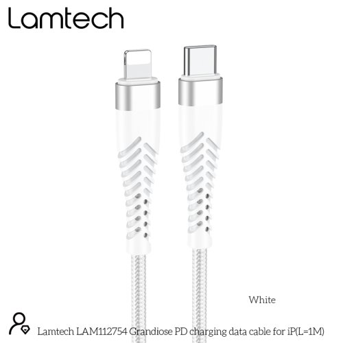 LAMTECH LAM112754 HQ UNBREAKABLE CABLE TYPE-C TO LIGHTNING WHITE 1M 0039937