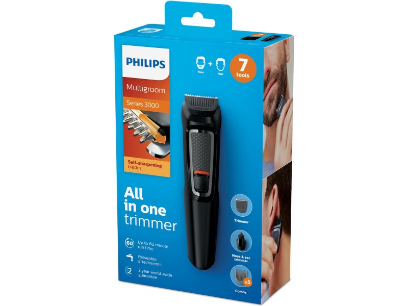 PHILIPS MG3720/15 Multigroom Series 3000 7 in 1 Σετ Επαναφορτιζόμενης Κουρευτικής Μηχανής Μαύρο 0040451